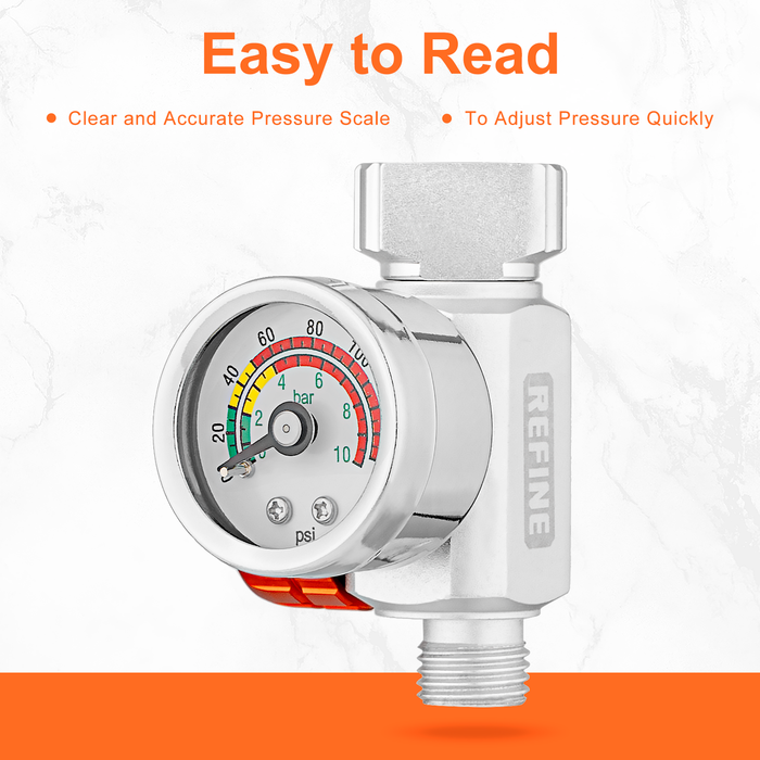 REFINE Air Pressure Regulator Kit with Gauge for Air Spray Paint Guns 145PSI 1/4" NPS