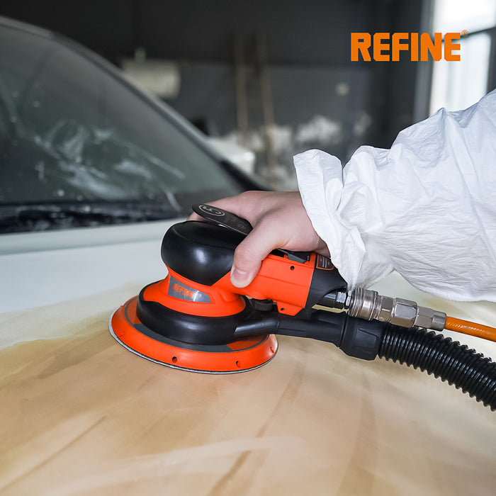 REFINE R-65N 6" Air Random Orbital Sander, Dual Action, with 10 Pcs Sandpapers, for Car Polishing