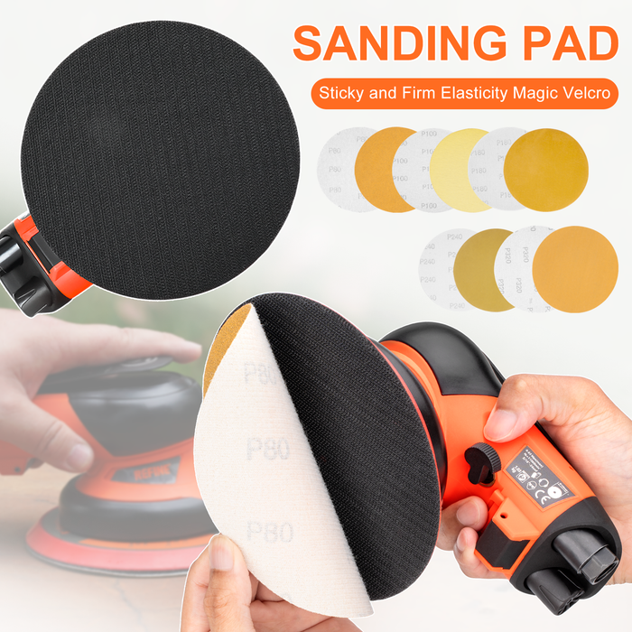 REFINE R-65N 6" Air Random Orbital Sander, Dual Action, with 10 Pcs Sandpapers, for Car Polishing