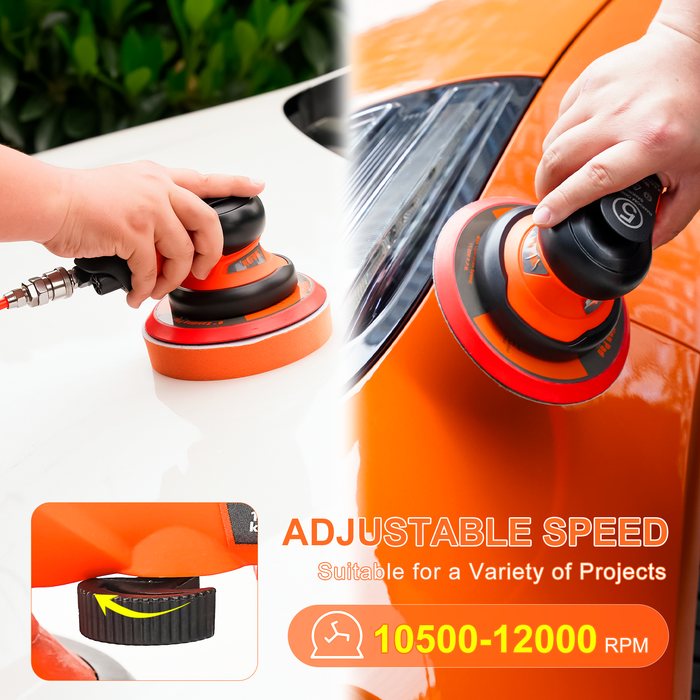 REFINE R-65N 6" Air Random Orbital Sander, Dual Action, with 10 Pcs Sandpapers, for Car Polishing