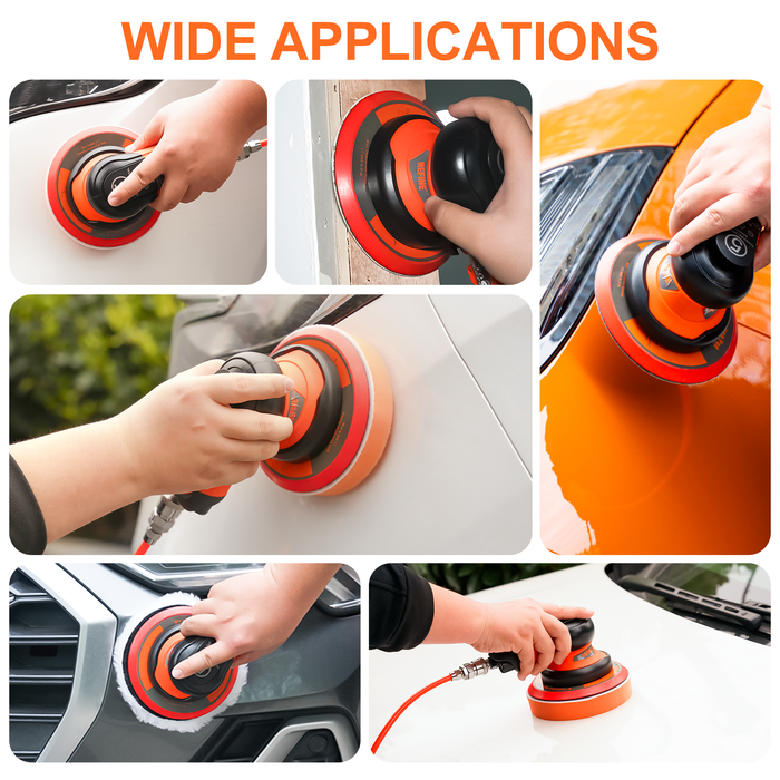 REFINE R-65N 6" Air Random Orbital Sander, Dual Action, with 10 Pcs Sandpapers, for Car Polishing