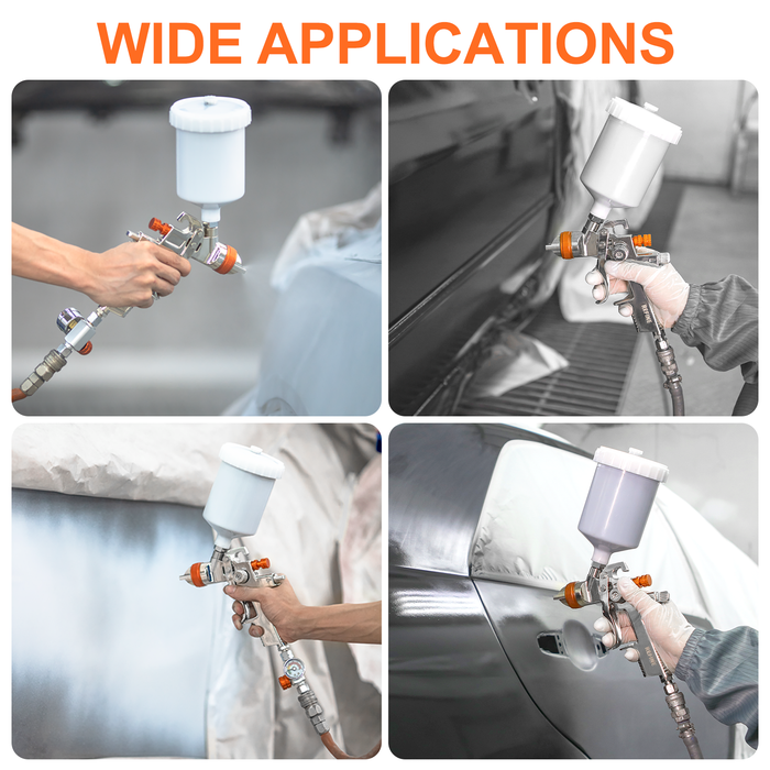 REFINE R827G Air Spray Gun Kit, 1.4/1.7/2.0mm Nozzles, 600cc Cup, for Topcoat, Basecoat Painting