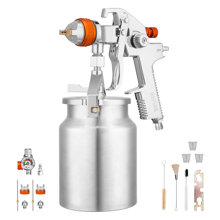 REFINE R827S Air Spray Paint Gun Kit, 1.7/2.0mm Nozzle Sets, 1000cc Cup, for Car, Furniture and House Painting