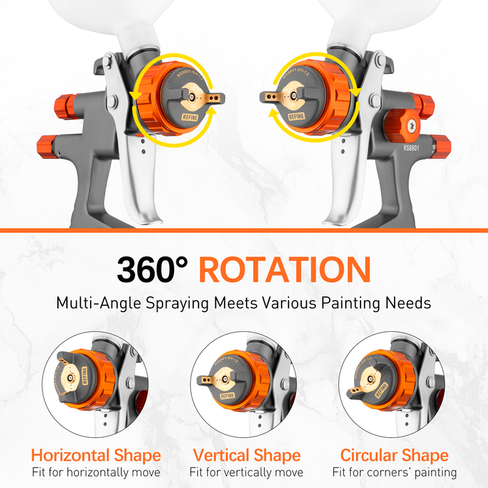 REFINE RS8801 Forged HVLP Air Spray Paint Gun, 1.3mm Nozzle, 600cc Cup, for Car Topcoat, Advanced Atomization