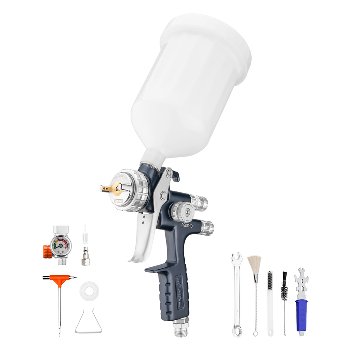 REFINE RS8801D Forged HVLP Air Spray Paint Gun, 1.8mm Nozzle, 600cc Cup, for Car Primer, Advanced Atomization