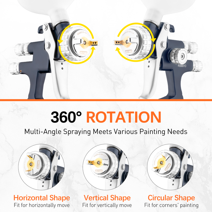 REFINE RS8801D Forged HVLP Air Spray Paint Gun, 1.8mm Nozzle, 600cc Cup, for Car Primer, Advanced Atomization