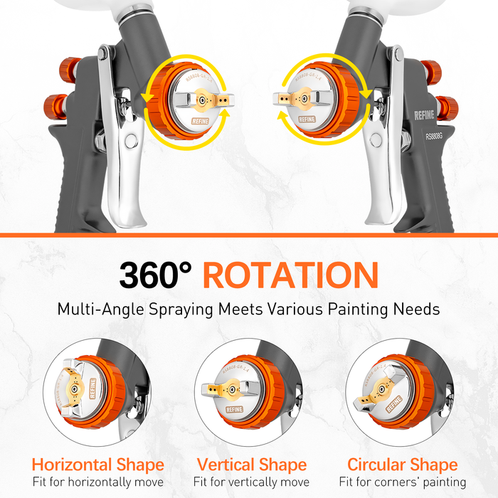 REFINE RS8808G Air Spray Paint Gun, 1.4mm Nozzle, 600cc Cup, for Topcoats and Finish Painting