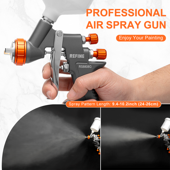 REFINE RS8808G Air Spray Paint Gun, 1.4mm Nozzle, 600cc Cup, for Topcoats and Finish Painting