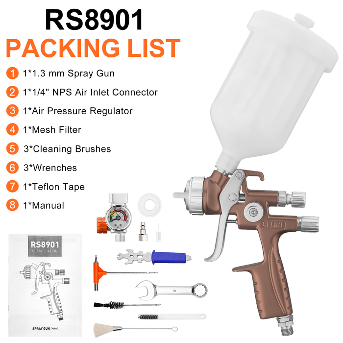 REFINE RS8901 Forged Air Spray Paint Gun, 1.3mm Nozzle, 600cc Cup, for Automotive Topcoats Painting